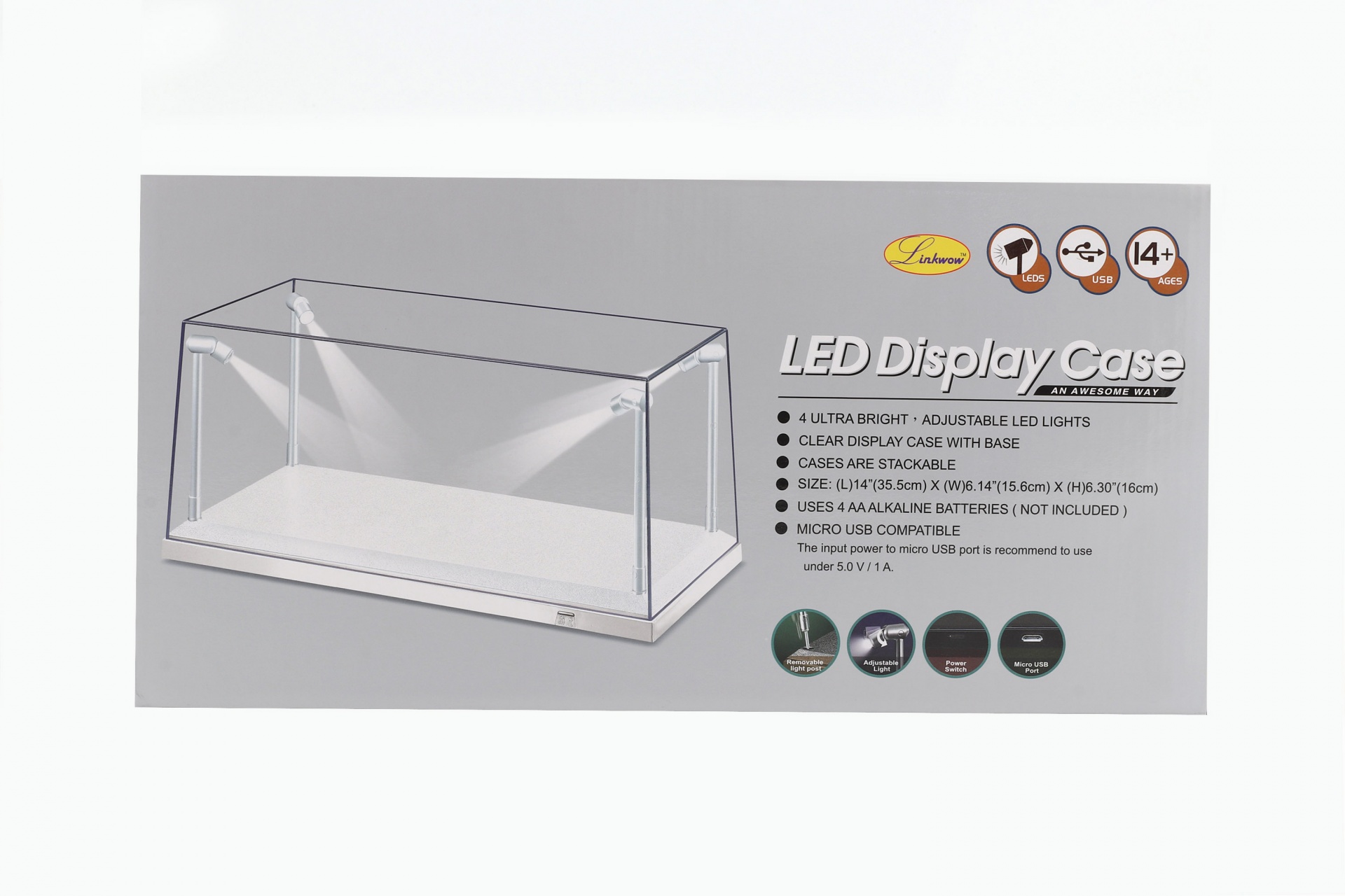 Einzelvitrine wei&szlig; mit 4 LED-Lampen f&uuml;r Modellautos im Ma&szlig;stab  