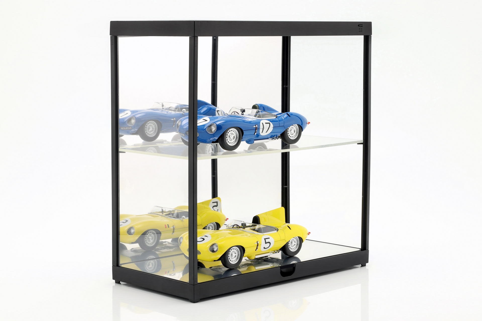 Doppelvitrine mit LED-Beleuchtung f&uuml;r Modellautos im Ma&szlig;stab  schwarz 