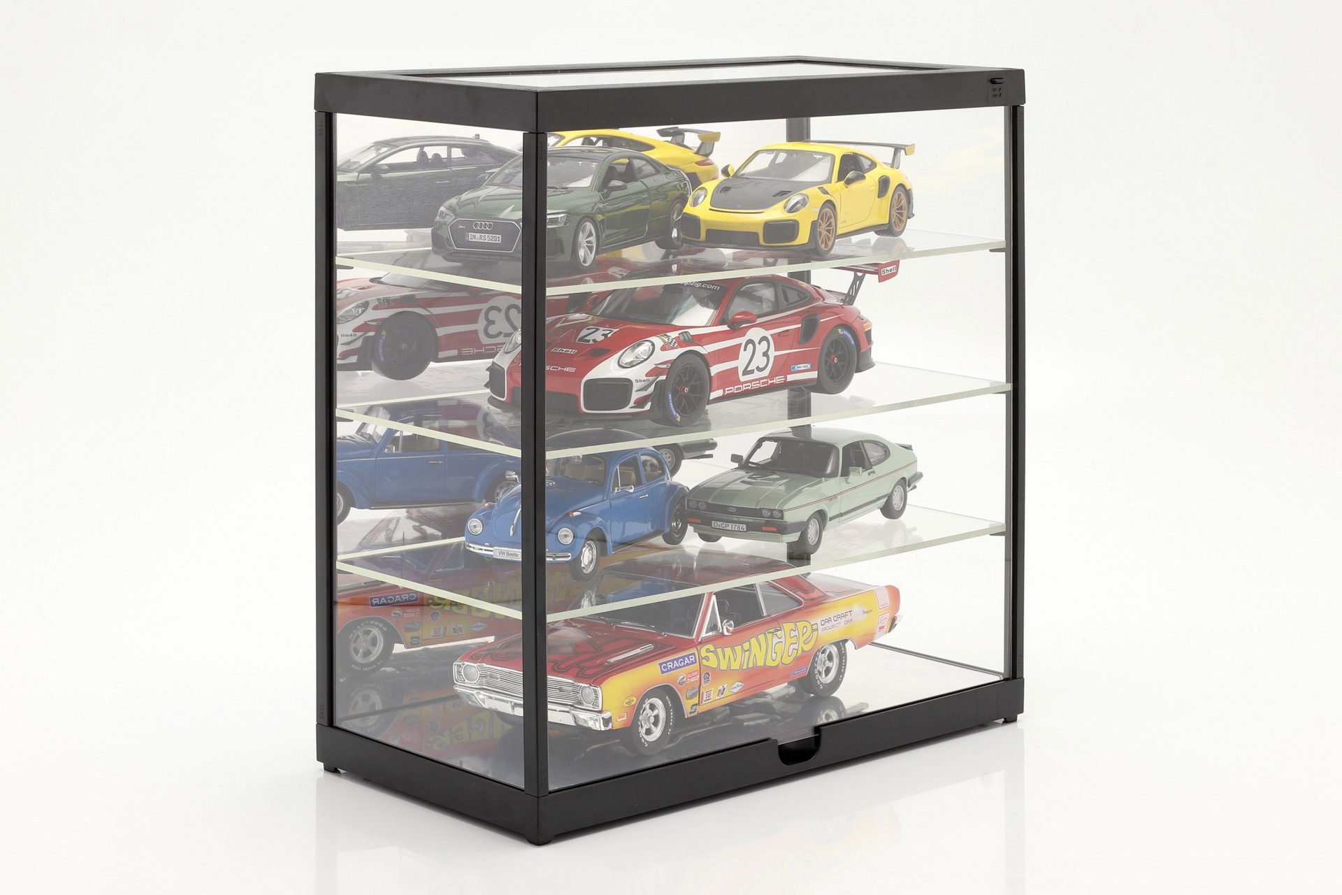 Einzelvitrine mit LED-Beleuchtung und Spiegel f&uuml;r  / 1:24 schwarz 