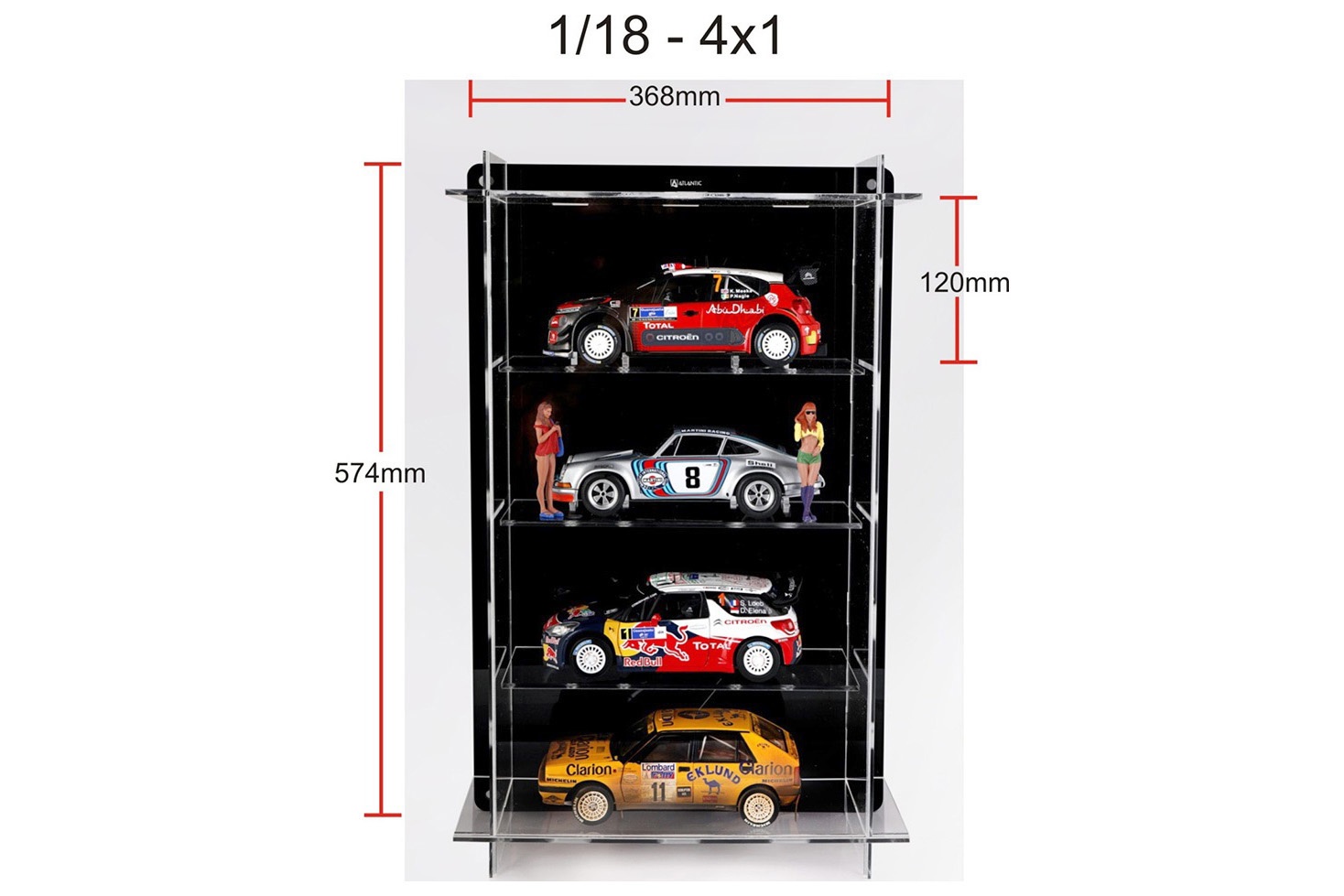 Hochwertige Acryl Vitrine Multicase f&uuml;r 4 Modellautos im Ma&szlig;stab  