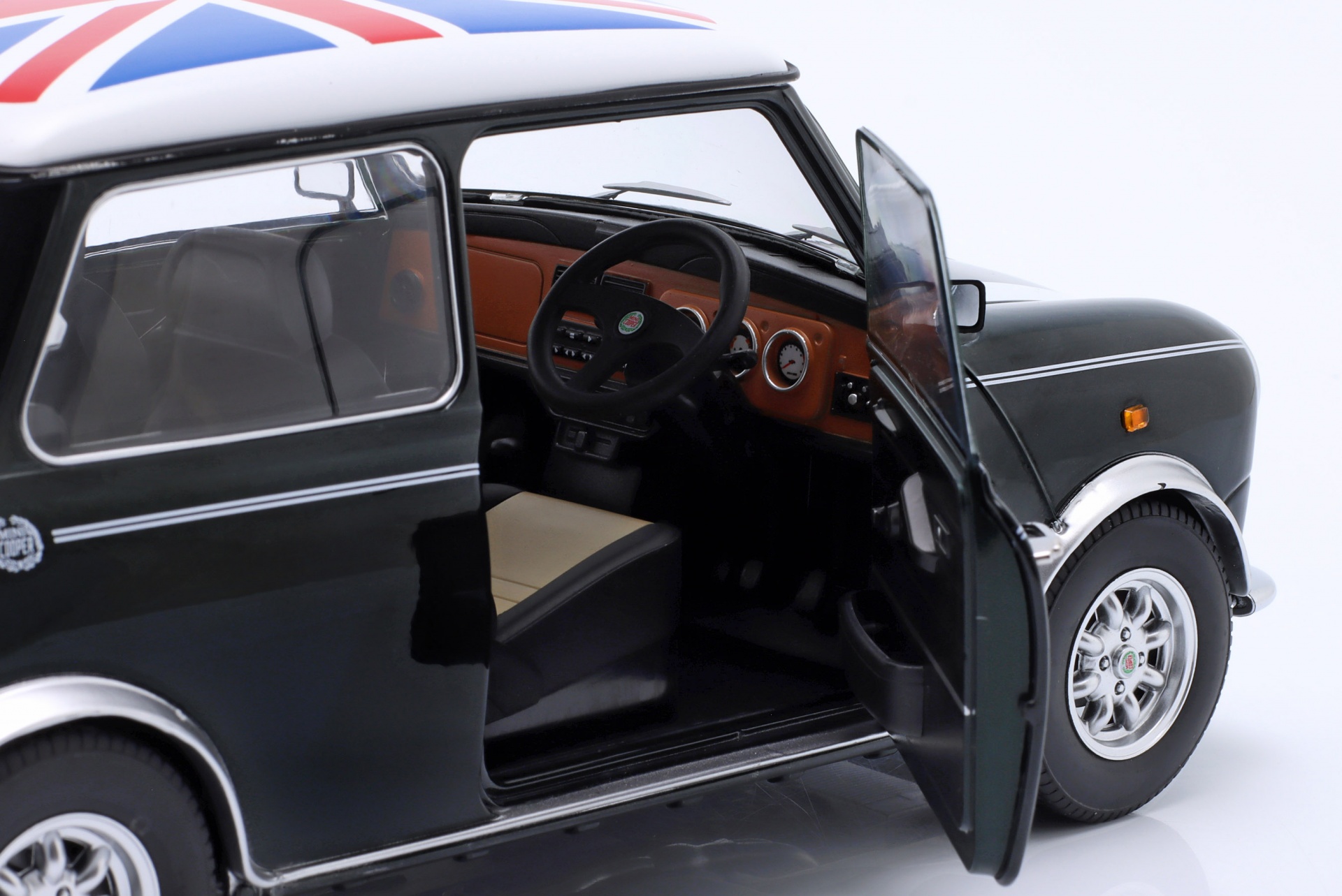 Mini Cooper Union Jack RHD dunkelgr&uuml;n metallic / wei&szlig;  