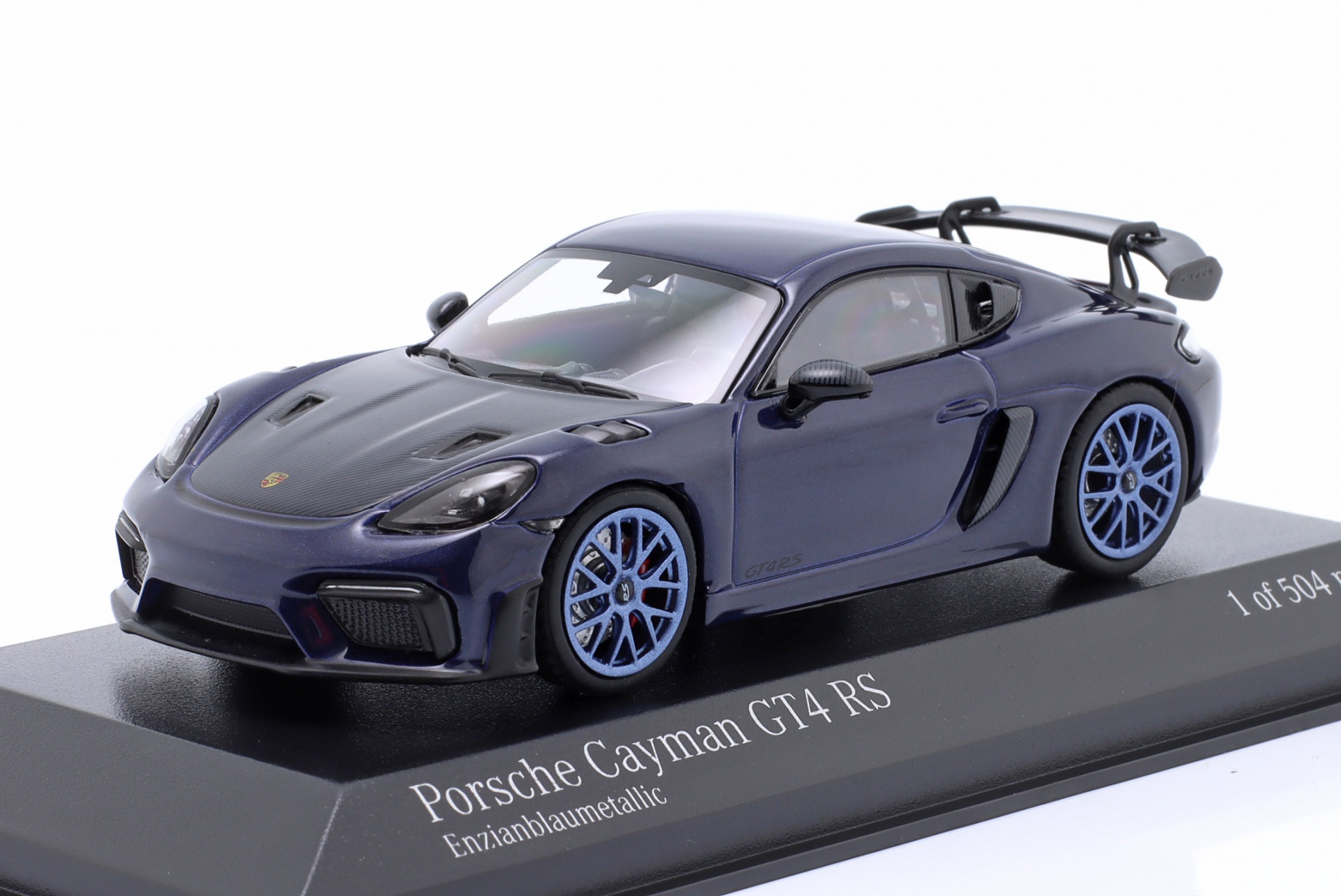 Porsche 718 (982) Cayman GT4 RS 2021 enzianblau metallic / blaue Felgen  