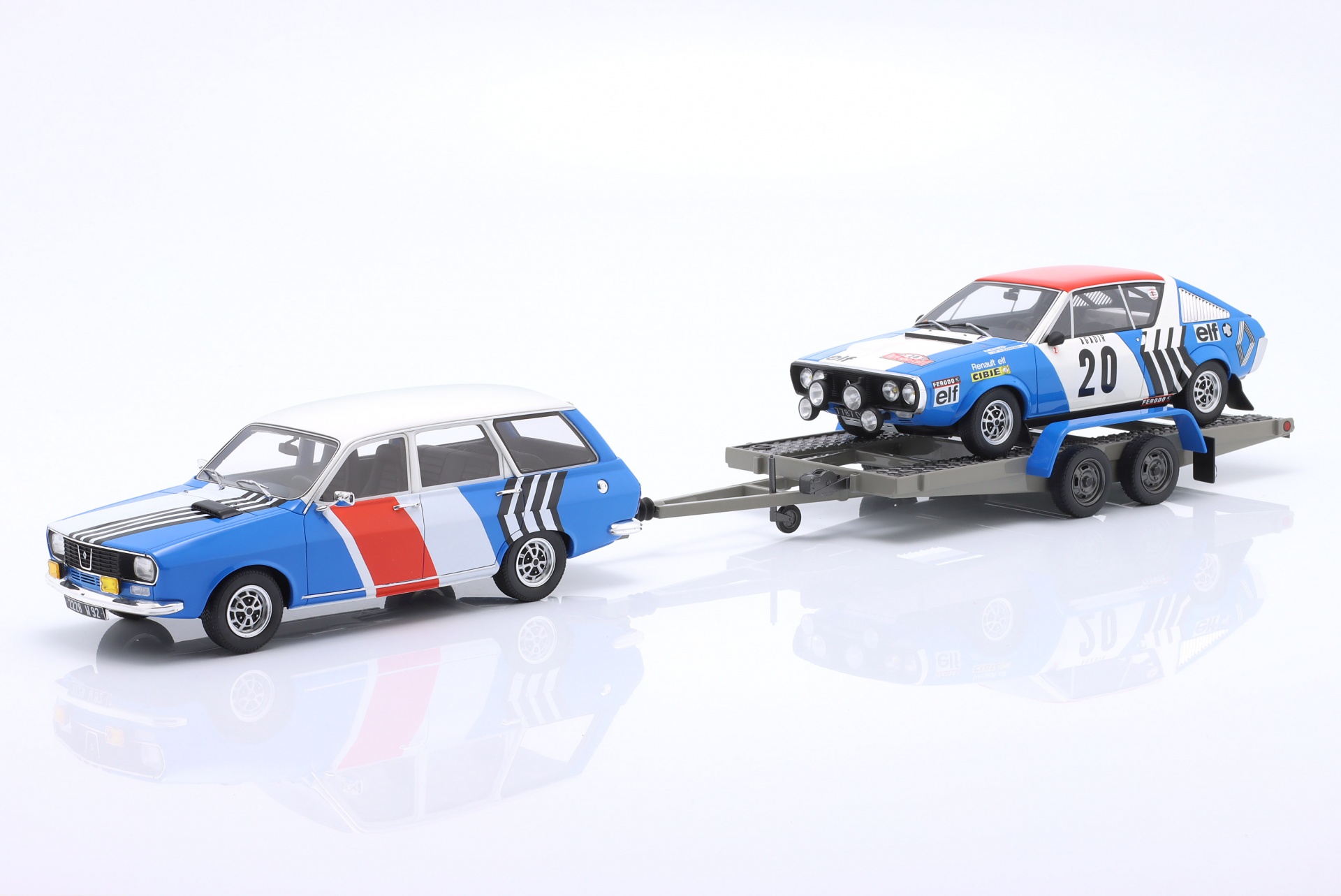 3-Car Set Rallye Monte Carlo 1975: Renault R17 Gordini #20 & R12 mit Trailer  OttOmobile