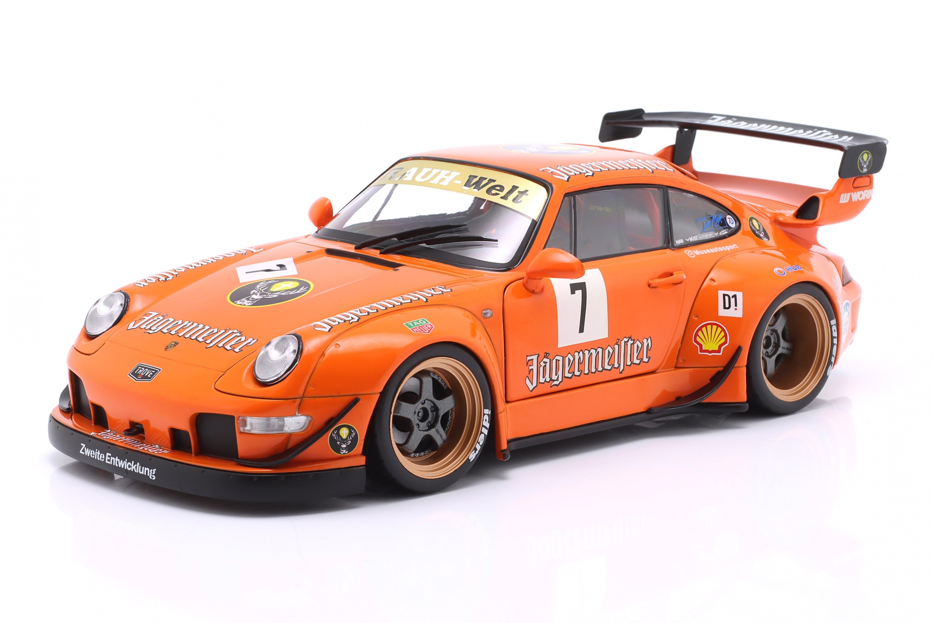 Porsche 911 (993) RWB Rauh-Welt Bodykit J&auml;germeister #7 2020 orange  